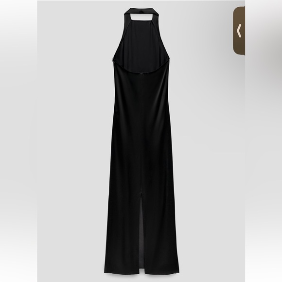 Zara Black Open back Slit Hem Halter neck Long Dress LIMITED EDITION size XS NWT - Picture 10 of 16
